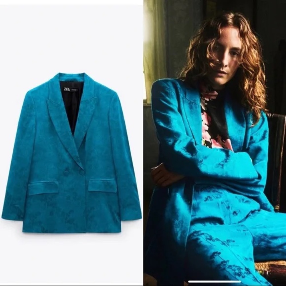 Beautiful Teal Zara Jacquard Blazer